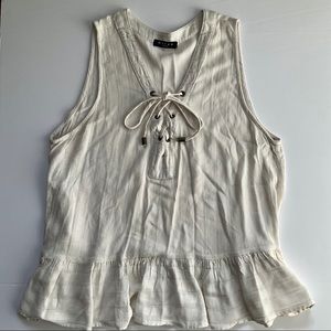 Maven West sleeveless Top Ivory Ruffled Hem Medium